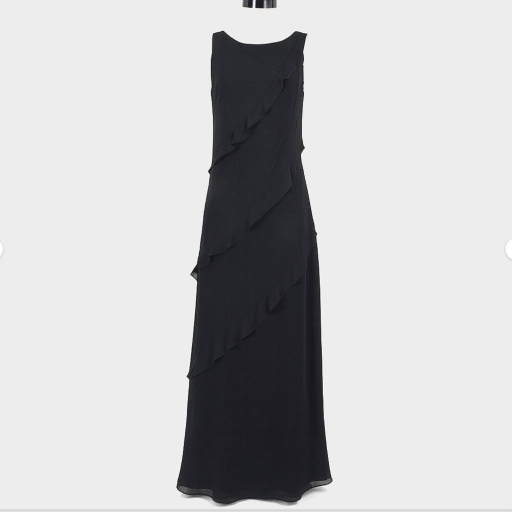 Ever‎ Beauty Black Sleeveless Maxi Dress Womens 6 Ruffle Layered Formal Gown